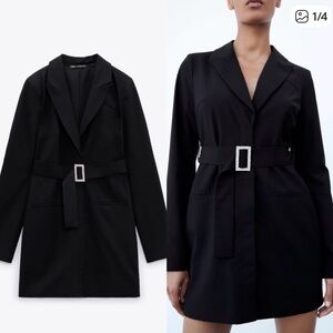 Zara Black Belted Blazer Dress - Women Jackets & Coats